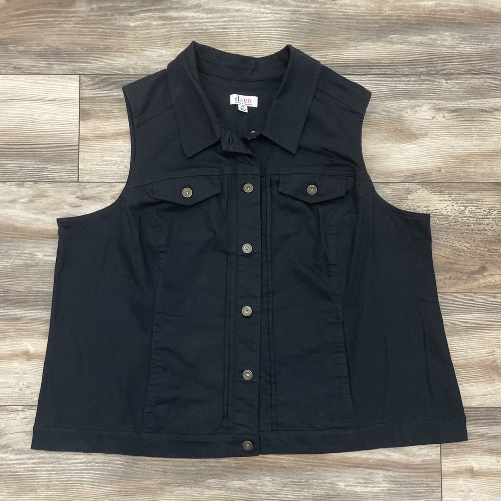 D&Co Denim Company Black Denim Button Up Vest Womens Plus Size 2X Pockets